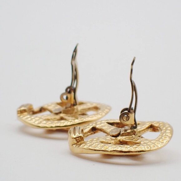 CHANEL CC Logo Button Earrings 96P Clip-On Gold France Vintage 32RL276 - Picture 4 of 10